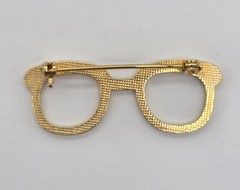 Gold Tone Black Enamel Glasses Eyeglasses Pin Costume Jewelry