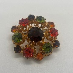 Vintage Star Brand Made in Austria Rhinestone Brooch Gold Tone Multi Color Pin