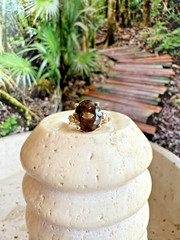 Ladies ESTATE 14k Yellow Gold NATURAL Diamond / Smokey Topaz COCKTAIL Ring