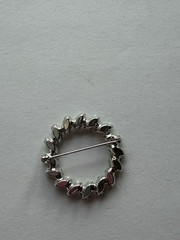 Vintage B. David Marquise Crystal Aurora Borealis Circle Pin 1.35”