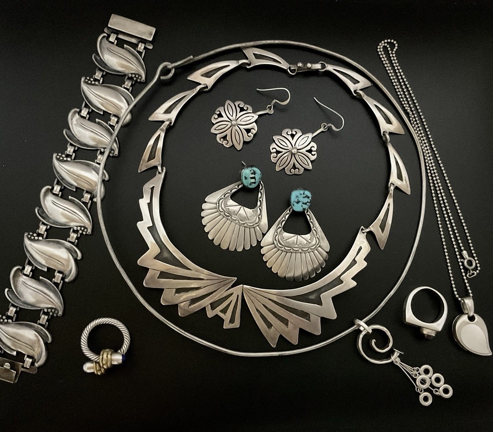 Vintage Sterling Silver Artisan Jewelry 8 Piece Mix Lot- Mexico, USA 185g