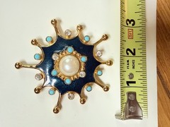 Jose Barrera Faux Pearl, Crystal & Resin Brooch/Pendant&Earrings BLUE
