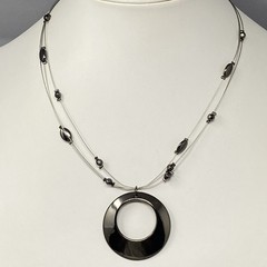 Designer Multi Strand Pendant Necklace Memory Wire Large Round Pendant NY 16″