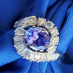 Original EARTH MINED TANZANITE DIAMOND DECO Engagement Ring Solitaire 14K GOLD 7