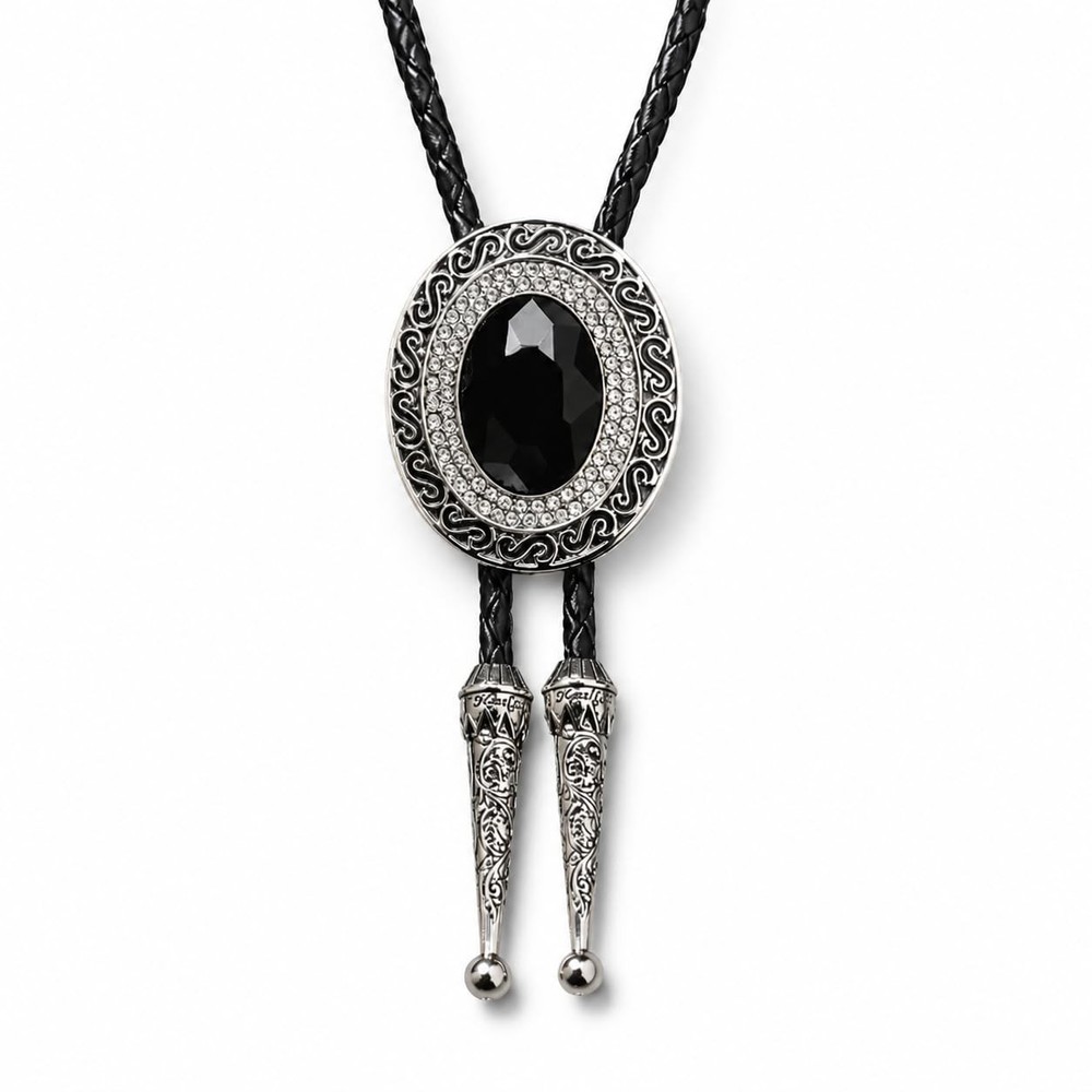Doitby Rhinestone Bolo Tie For Men Western Cowboy Necktie Leather Bolo Ties