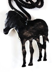 VTG Large Standing Zebra Necklace Black White Striped Boho Statement Africa