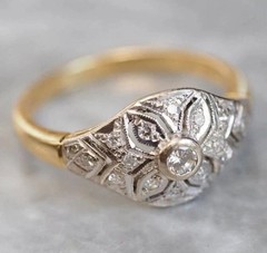 Art Deco Style Round Cut Lab Created Diamond 14K Yellow Gold FN Engagement Ring