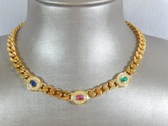 CHRISTIAN DIOR VTG SAPPHIRE GLASS EMERALD GLASS RUBY GLASS CABOCHON GT NECKLACE