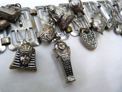VINTAGE 1930’s MAN ON THE MOON EGYPTIAN REVIVAL ELEPHANT BUDDHA CHARMS BRACELET