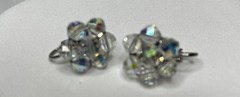 Vintage~MINT~Signed Laguna Clear AB Crystal Clip Earrings Silver Tone Jewelry