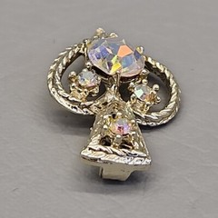Vtg Heart Pendant Dangle AB Rhinestone Gold Tone 1 5/8″
