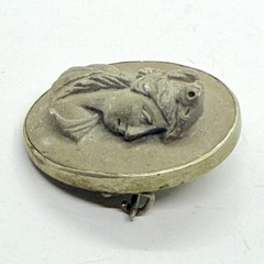 Vintage Victorian Italian Gray Lava Stone Cameo Brooch Pin High Relief Portrait