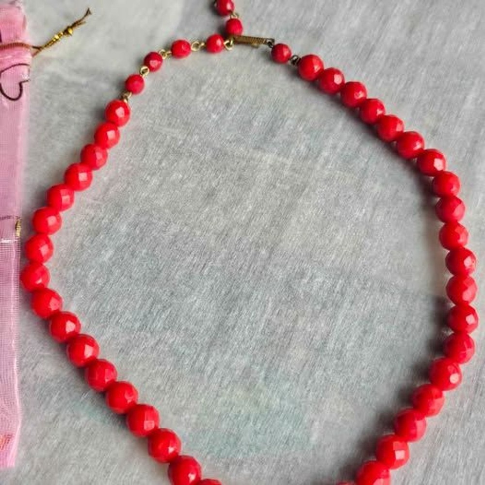 Vintage W. Germany Red Faceted Bead Necklace