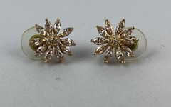 Vintage Floral Stud Marquise Cut Crystal Daisy Pierced Earrings, Gold-Tone