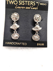 Vtg Two Sisters silver tone Sun world star rhinestone pierced Earrings