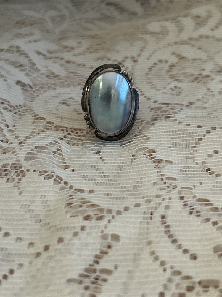 Vintage Mabe Pearl Ring~Marked VB~Volmer Bahner~Sterling ~Size 7.75