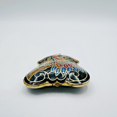 VTG Chinese Cloisonne Enamel Peacock Double Sided Pendant Black Floral