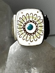 Ceramic Flower ring vintage band size 5.50 sterling silver women