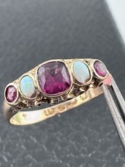 15k Gold Antique 5 Stone Ring Victorian Opal Pink Stones English Hallmarked 1864