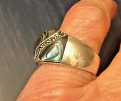 Vintage Sterling silver Abalone Inlay Chunky Geometric Ring Size 6