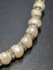 Genuine Freshwater Pearl Necklace Rhinestone Rondelle Spacers Choker 17″