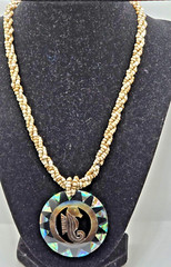 Inlaid carved Seahorse & Abalone Necklace on twisted strand beads