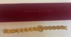 Camrose & Kross Jackie Kennedy Vintage Pink Gem Gold Tone Flower Link Bracelet