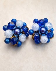 Vintage Faux Pearl Starburst Clip On Earrings Gold Tone Snowflake Mid Century