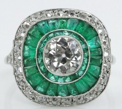 Art Deco Style Lab-Created Diamond Halo Emerald Wedding 14K White Gold FN Ring