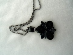 Vintage Sky Blue Rhinestone Cluster Black Enamel Pendant Necklace