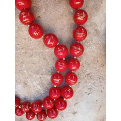 Vintage Red Bead Necklace Gold Swirl Graduated Statement Retro 29″