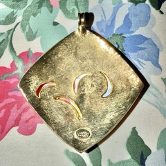 Vintage LANVIN Paris Enamel Pendant 1970s Large Gold Tone Abstract Signed