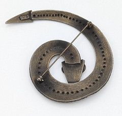 Vintage JJ Jonette Coiled Snake Brooch Brass Tone Animal Statement Pin Serpent