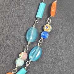 Lovely Cookie Lee Millefiori Glass Style Floral Beaded Statement Necklace 40″