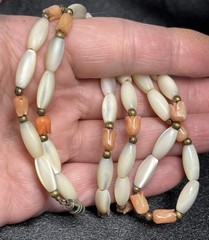Vintage Mother Of Pearl Angel Coral Carved Tulip Necklace Barrel Clasp 28 in