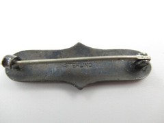 Vintage Sterling Silver Black Enamel & Pink Rose Small Bar Pin, Brooch 1-1/8″