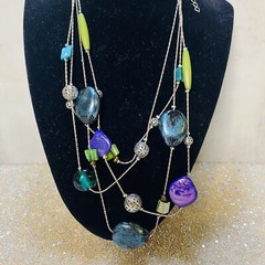 Vintage JC Penny Costume Jewelry Necklace & Earrings Stones 💜💚 & Chain