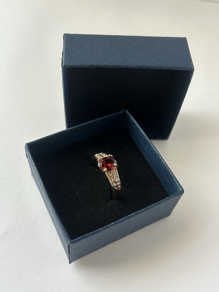 Vintage Red Cubic Zirconia Ring Gold Plated Womens Size 8.5