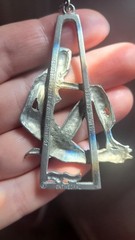 Cathedral Figural Aquarius Woman Horoscope Pewter Necklace Vintage 1970th