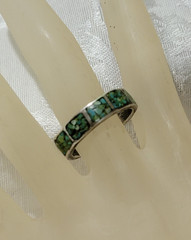VERY OLD PAWN STABILIZED TURQUOISE SECTION DESIGNED 925 SILVER BAND RING SIZE 10
