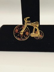Vintage gold Plate Multi-Colored Enamel Cloisonne Bicycle Brooch