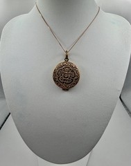 Antique Double Sided Rose Rolled Gold Flowers & Ribbon Design Locket Necklace