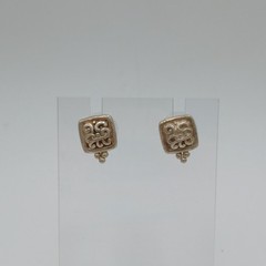 VTG 925 SD Square Stud Earring 0.5in Sterling Silver 2g Artisan Scroll Tile Bead