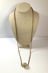 Vintage Goldtone Clear Rhinestones Large Sliding BALL Pendant on 36” Chain