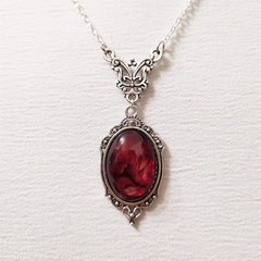 Gothic Blood Red Quartz Pendant Necklace Vampire Witch Choker Women Jewelry