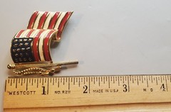 2 Signed Vtg Enamel Brooches: NAPIER U.S. Flag, GERRYS Patriotic Eagle