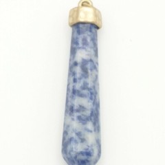Blue Sodalite Stone Quartz Gemstone Hexagonal Chakra Hammered Brass Pendant