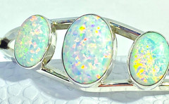 Vintage Sterling Native American Signed Carlos Faux Opal Cuff Bracelet 2 3/8″