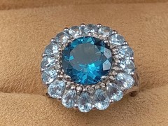 Pretty Sterling Silver Ring Round London Blue & Oval Blue Topaz Stones Size 5.75