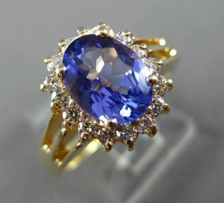ESTATE LARGE 2.05CT DIAMOND & TANZANITE 14KT YELLOW GOLD ENGAGEMENT RING #25527